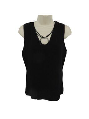 K Studio Women Small Black V Neck Metal Medallion Strappy Tank Top 1990s Grunge